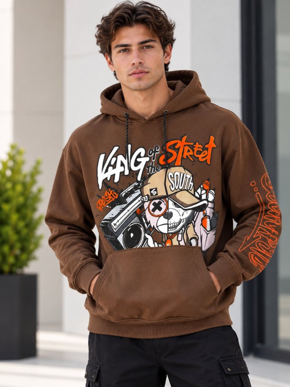 Southpole Men's Brown King of the Street Graphic Pullover Hoodie Size L